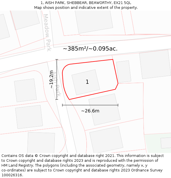 1, AISH PARK, SHEBBEAR, BEAWORTHY, EX21 5QL: Plot and title map