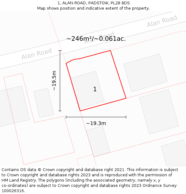 1, ALAN ROAD, PADSTOW, PL28 8DS: Plot and title map