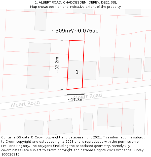 1, ALBERT ROAD, CHADDESDEN, DERBY, DE21 6SL: Plot and title map
