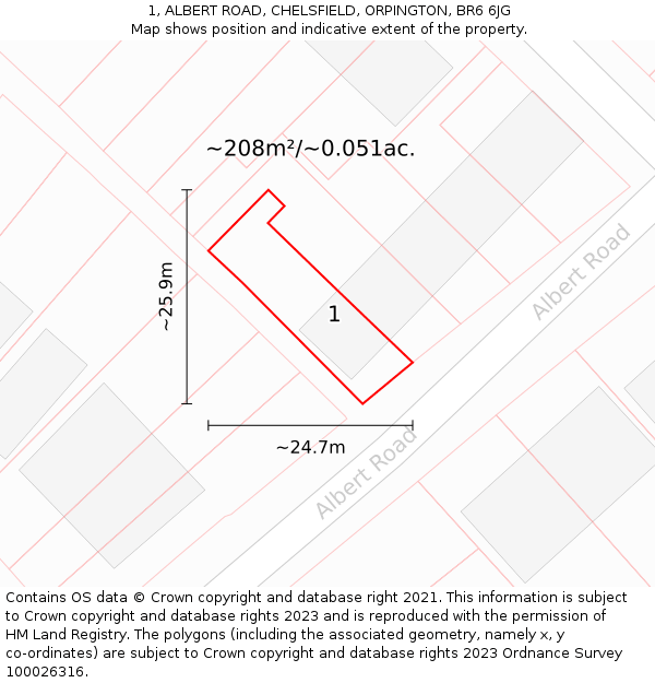 1, ALBERT ROAD, CHELSFIELD, ORPINGTON, BR6 6JG: Plot and title map