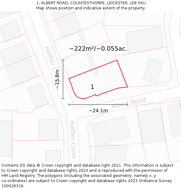 1, ALBERT ROAD, COUNTESTHORPE, LEICESTER, LE8 5XU: Plot and title map