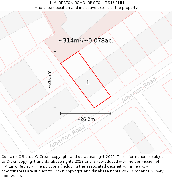 1, ALBERTON ROAD, BRISTOL, BS16 1HH: Plot and title map