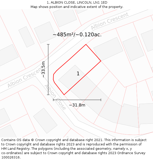 1, ALBION CLOSE, LINCOLN, LN1 1ED: Plot and title map