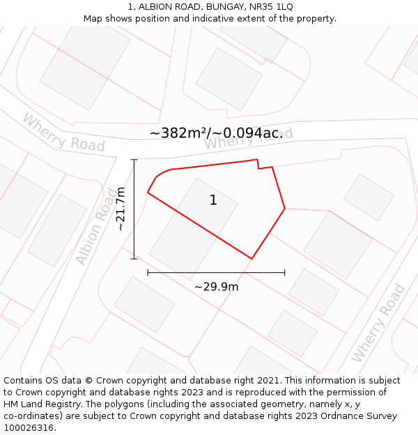 1, ALBION ROAD, BUNGAY, NR35 1LQ: Plot and title map