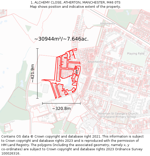 1, ALCHEMY CLOSE, ATHERTON, MANCHESTER, M46 0TS: Plot and title map