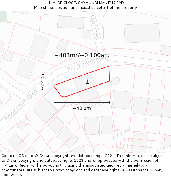 1, ALDE CLOSE, SAXMUNDHAM, IP17 1YD: Plot and title map