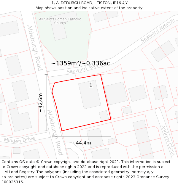 1, ALDEBURGH ROAD, LEISTON, IP16 4JY: Plot and title map