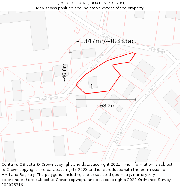 1, ALDER GROVE, BUXTON, SK17 6TJ: Plot and title map