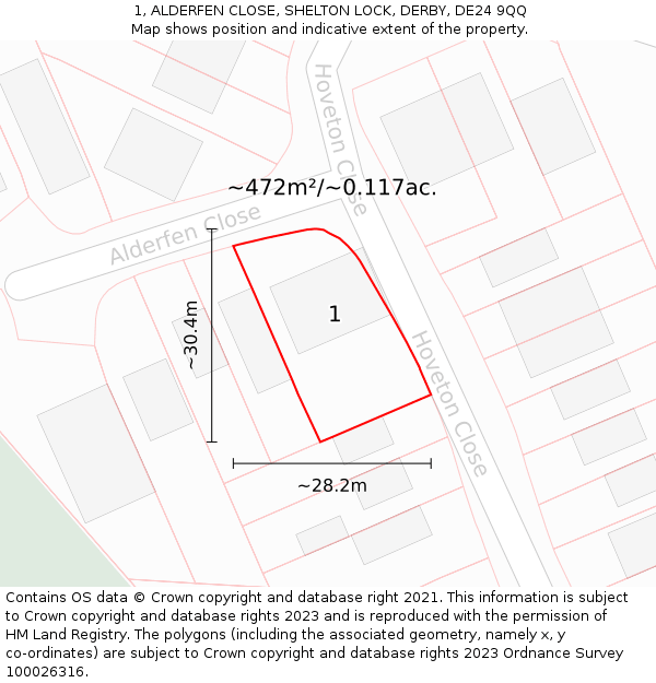 1, ALDERFEN CLOSE, SHELTON LOCK, DERBY, DE24 9QQ: Plot and title map