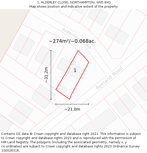 1, ALDERLEY CLOSE, NORTHAMPTON, NN5 6XG: Plot and title map