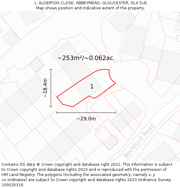 1, ALDERTON CLOSE, ABBEYMEAD, GLOUCESTER, GL4 5UE: Plot and title map