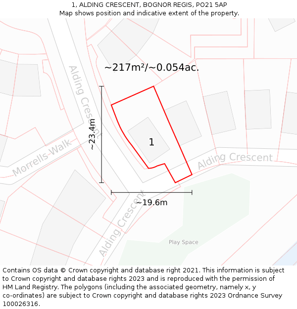 1, ALDING CRESCENT, BOGNOR REGIS, PO21 5AP: Plot and title map