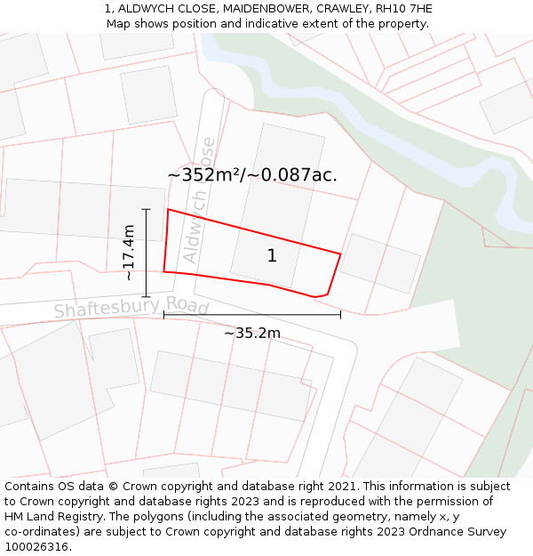 1, ALDWYCH CLOSE, MAIDENBOWER, CRAWLEY, RH10 7HE: Plot and title map