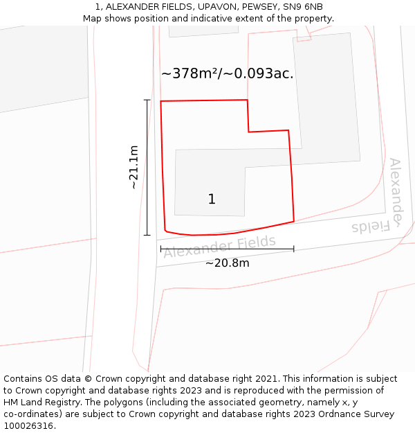 1, ALEXANDER FIELDS, UPAVON, PEWSEY, SN9 6NB: Plot and title map
