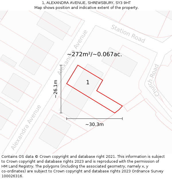 1, ALEXANDRA AVENUE, SHREWSBURY, SY3 9HT: Plot and title map