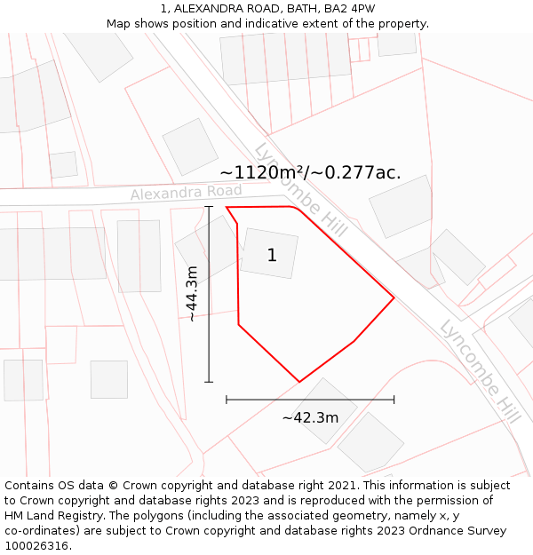 1, ALEXANDRA ROAD, BATH, BA2 4PW: Plot and title map