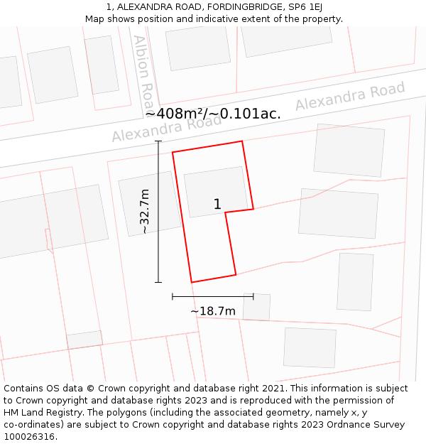 1, ALEXANDRA ROAD, FORDINGBRIDGE, SP6 1EJ: Plot and title map