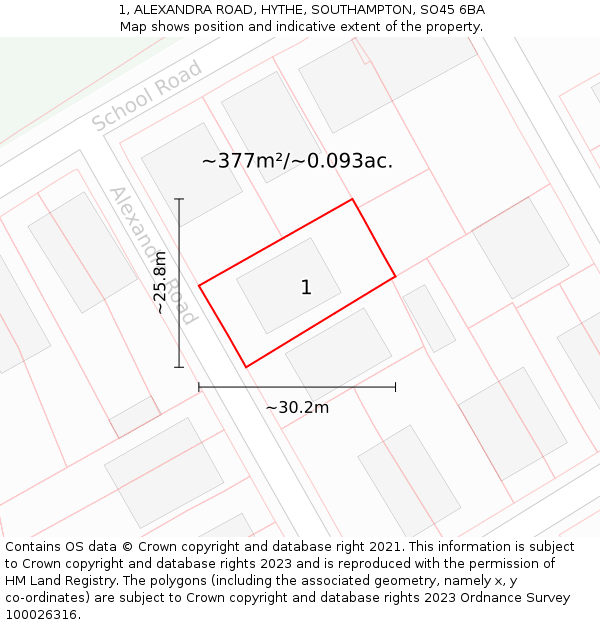 1, ALEXANDRA ROAD, HYTHE, SOUTHAMPTON, SO45 6BA: Plot and title map