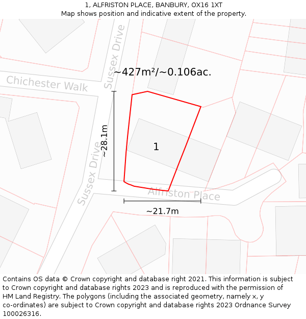 1, ALFRISTON PLACE, BANBURY, OX16 1XT: Plot and title map
