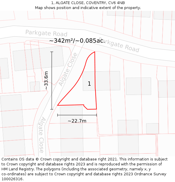 1, ALGATE CLOSE, COVENTRY, CV6 4NB: Plot and title map