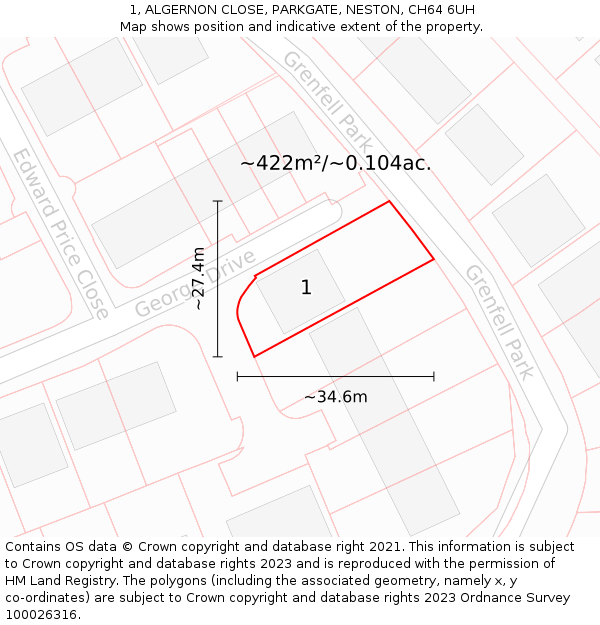 1, ALGERNON CLOSE, PARKGATE, NESTON, CH64 6UH: Plot and title map