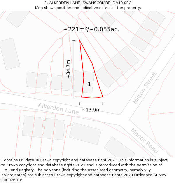 1, ALKERDEN LANE, SWANSCOMBE, DA10 0EG: Plot and title map