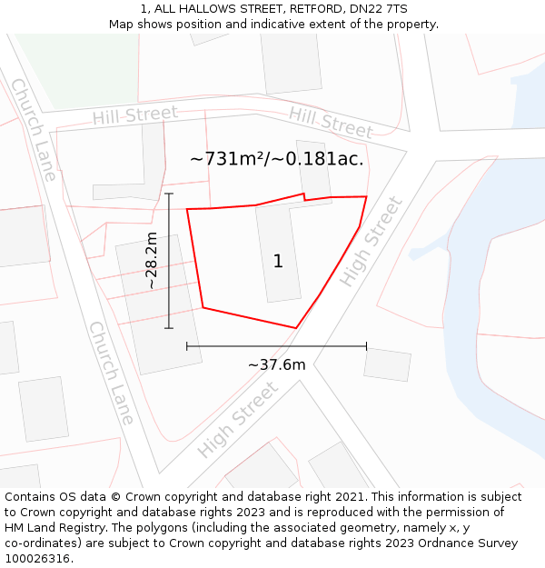 1, ALL HALLOWS STREET, RETFORD, DN22 7TS: Plot and title map