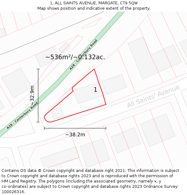 1, ALL SAINTS AVENUE, MARGATE, CT9 5QW: Plot and title map