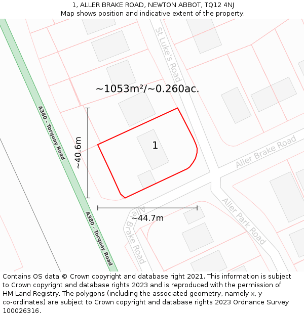 1, ALLER BRAKE ROAD, NEWTON ABBOT, TQ12 4NJ: Plot and title map