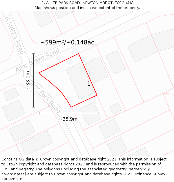 1, ALLER PARK ROAD, NEWTON ABBOT, TQ12 4NG: Plot and title map
