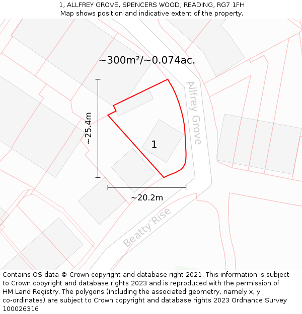 1, ALLFREY GROVE, SPENCERS WOOD, READING, RG7 1FH: Plot and title map