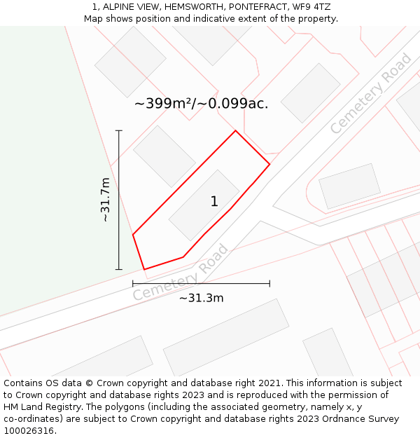1, ALPINE VIEW, HEMSWORTH, PONTEFRACT, WF9 4TZ: Plot and title map