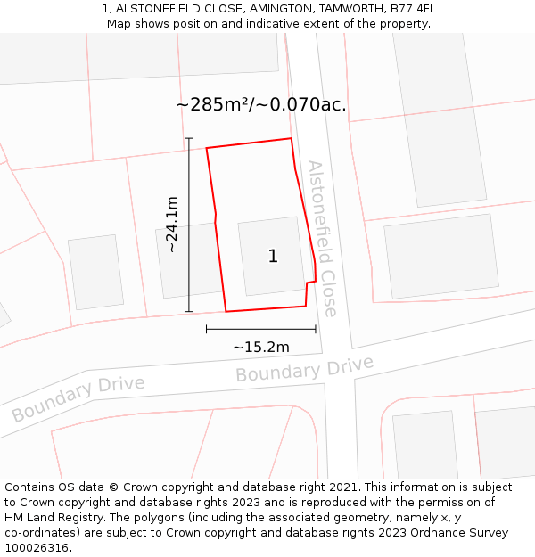 1, ALSTONEFIELD CLOSE, AMINGTON, TAMWORTH, B77 4FL: Plot and title map