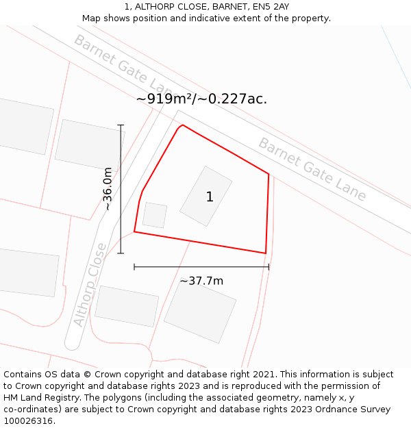 1, ALTHORP CLOSE, BARNET, EN5 2AY: Plot and title map