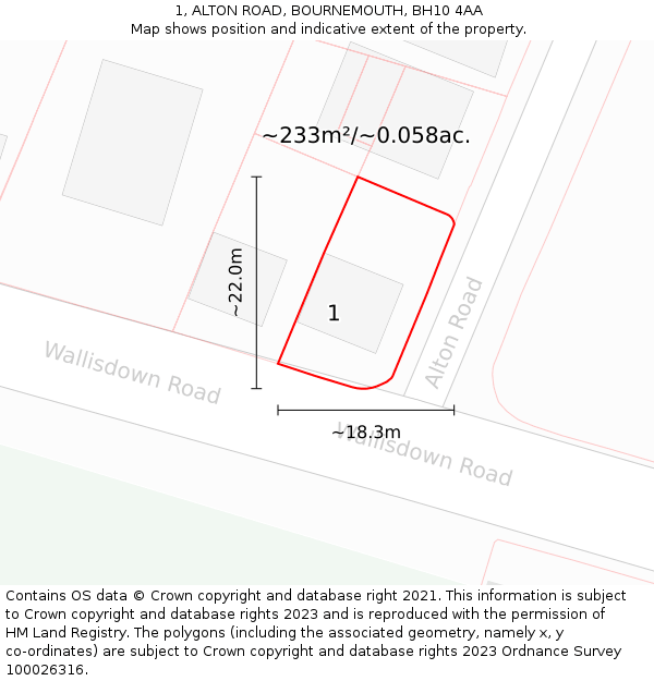 1, ALTON ROAD, BOURNEMOUTH, BH10 4AA: Plot and title map