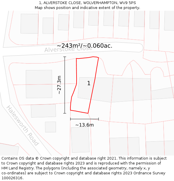 1, ALVERSTOKE CLOSE, WOLVERHAMPTON, WV9 5PS: Plot and title map