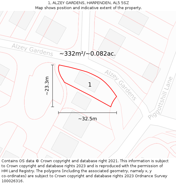 1, ALZEY GARDENS, HARPENDEN, AL5 5SZ: Plot and title map