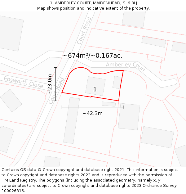 1, AMBERLEY COURT, MAIDENHEAD, SL6 8LJ: Plot and title map
