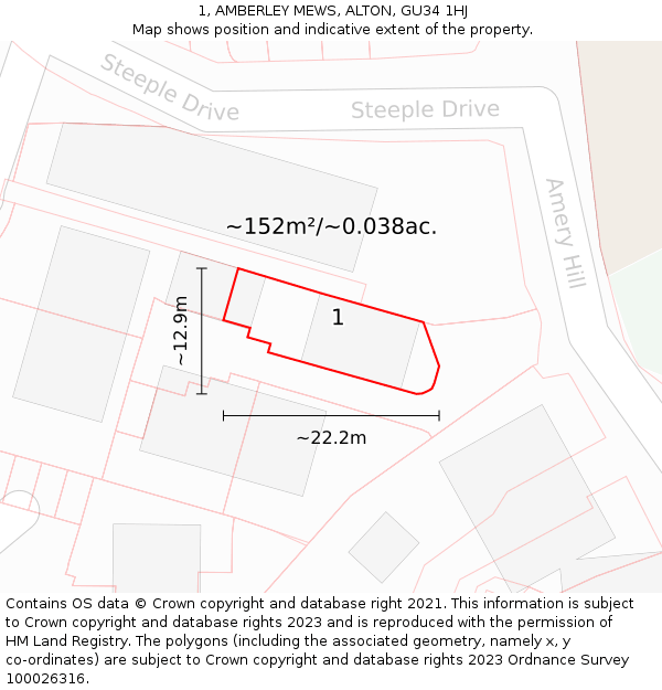 1, AMBERLEY MEWS, ALTON, GU34 1HJ: Plot and title map