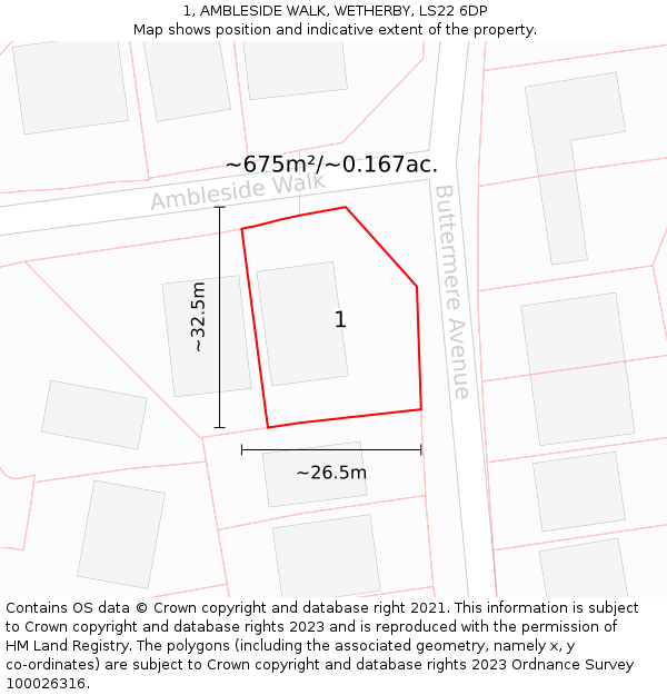 1, AMBLESIDE WALK, WETHERBY, LS22 6DP: Plot and title map