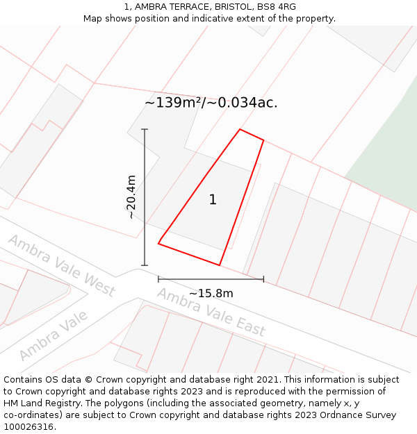 1, AMBRA TERRACE, BRISTOL, BS8 4RG: Plot and title map