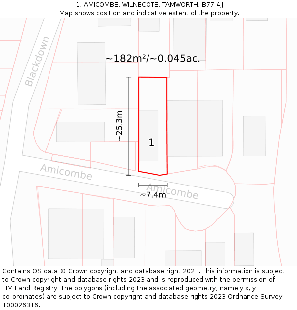 1, AMICOMBE, WILNECOTE, TAMWORTH, B77 4JJ: Plot and title map