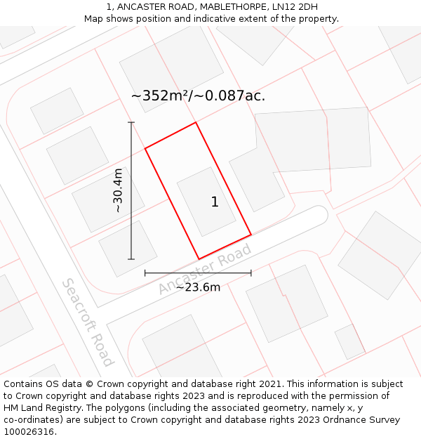 1, ANCASTER ROAD, MABLETHORPE, LN12 2DH: Plot and title map