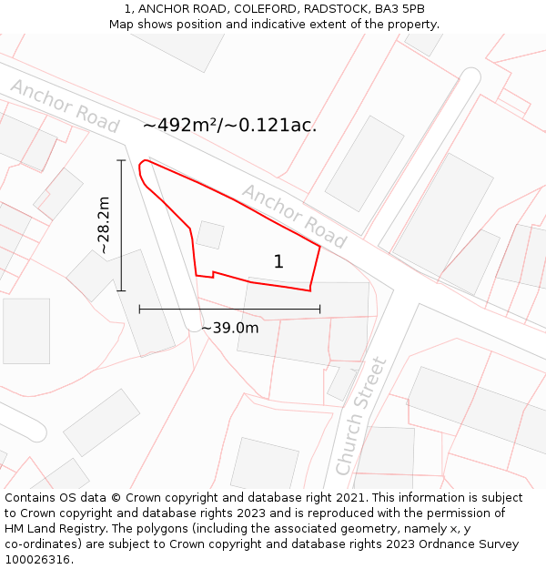 1, ANCHOR ROAD, COLEFORD, RADSTOCK, BA3 5PB: Plot and title map