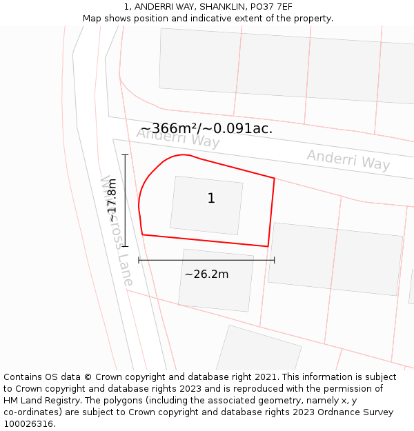 1, ANDERRI WAY, SHANKLIN, PO37 7EF: Plot and title map