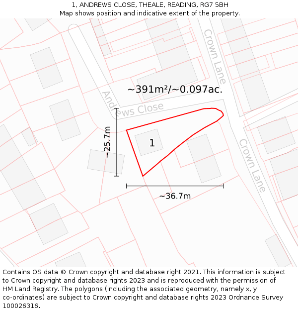 1, ANDREWS CLOSE, THEALE, READING, RG7 5BH: Plot and title map