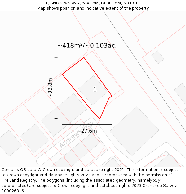1, ANDREWS WAY, YAXHAM, DEREHAM, NR19 1TF: Plot and title map