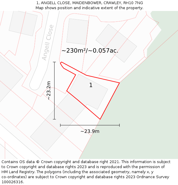 1, ANGELL CLOSE, MAIDENBOWER, CRAWLEY, RH10 7NG: Plot and title map