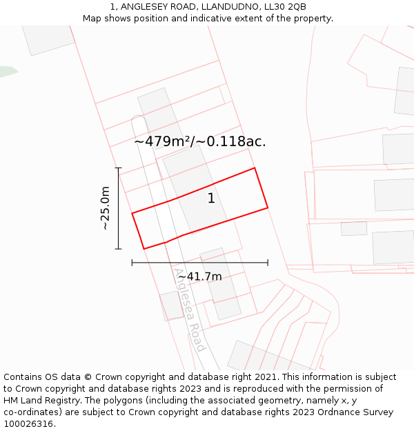 1, ANGLESEY ROAD, LLANDUDNO, LL30 2QB: Plot and title map