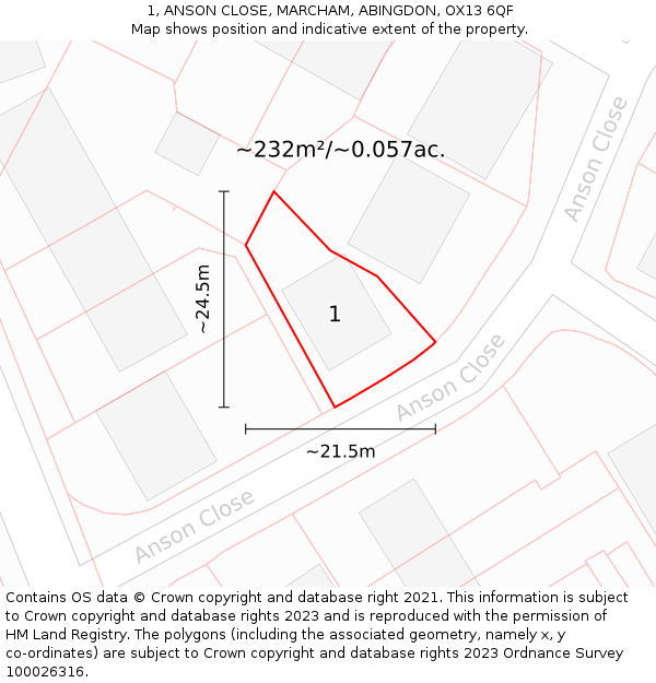 1, ANSON CLOSE, MARCHAM, ABINGDON, OX13 6QF: Plot and title map